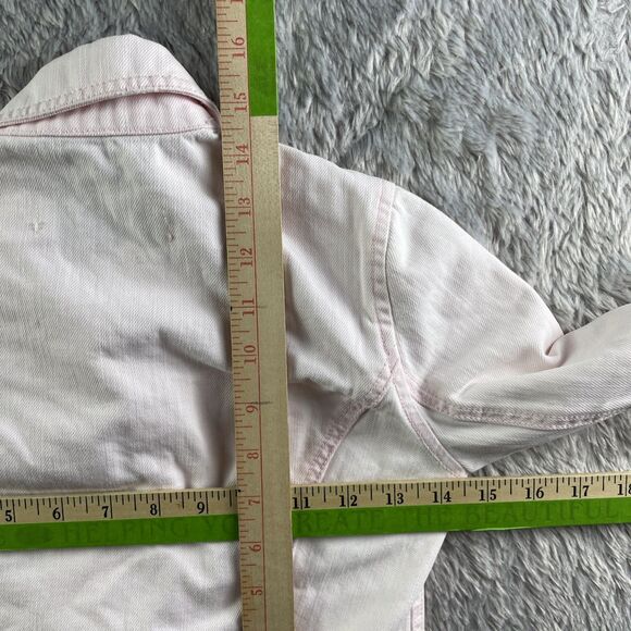 Abercrombie Kids Jean Jacket Girls Small Pink Distressed Denim Rock Retro Zip - Picture 7 of 8